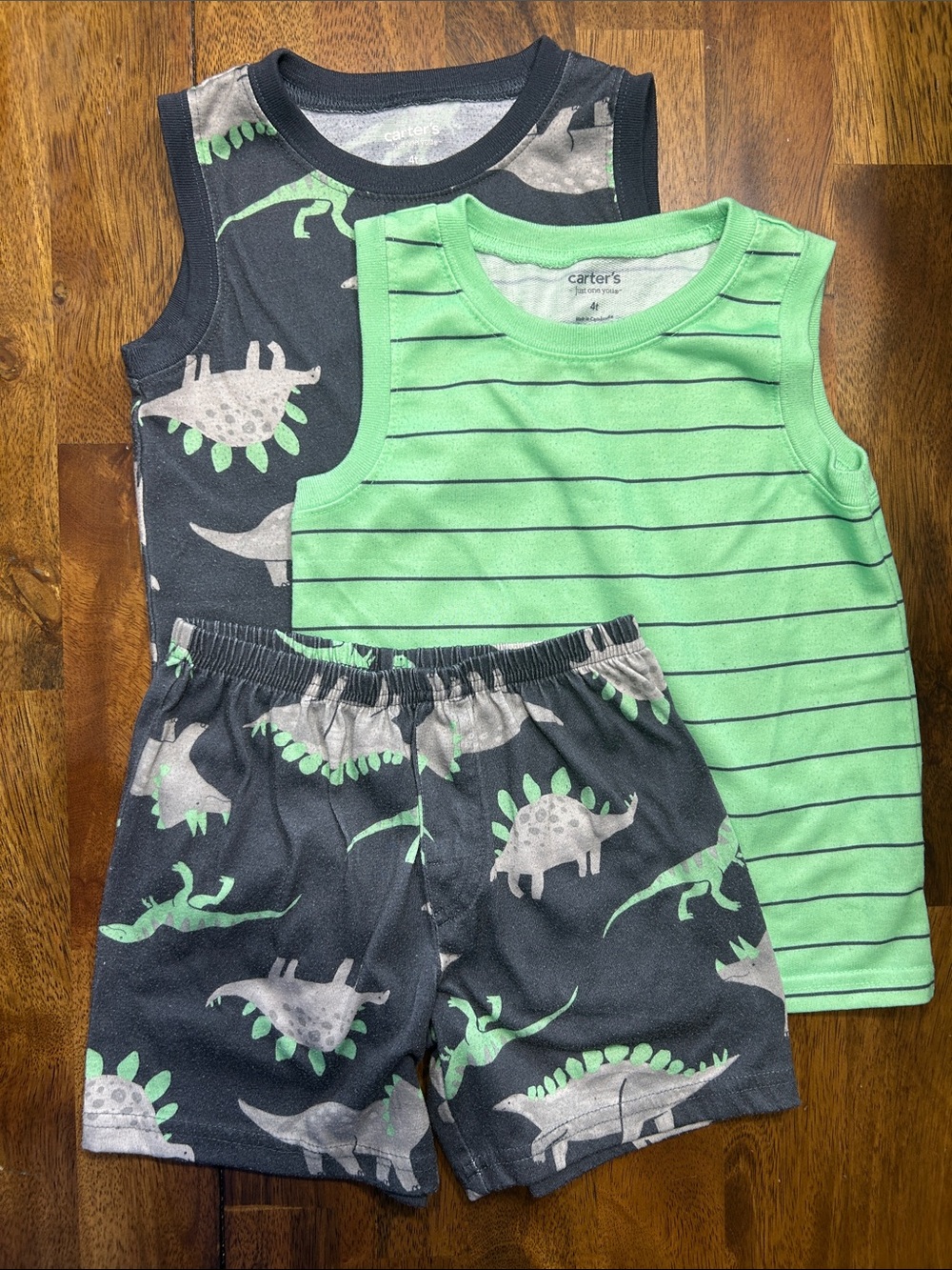 Carter's Green & Charcoal Dino Tank Top and Shorts Pajama Set